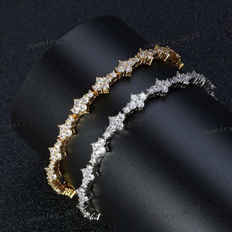 Hip-Hop Mens Womens 925 Sterling Silver VVS Moissanite Diamond Clover Cross Tennis Chain Bracelet Necklace Elegant Bangle