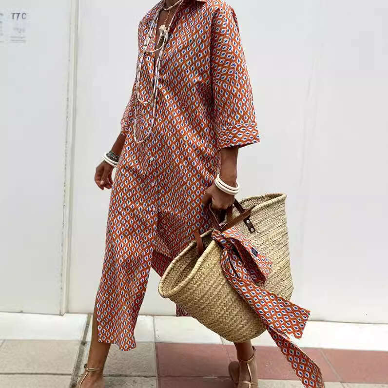 New striped shirt from Europe America, split dress, summer shirt, 2025 new style, chic and elegant clothing