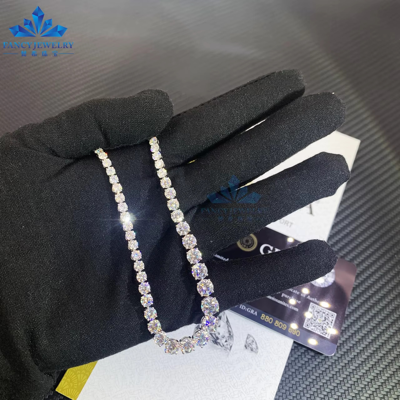 Drop Shipping 18K White Gold Mossanite Tennis Chain Wholesale Price 2.9-6.5mm VVS Diamond Necklace Moissanite Tennis Chain Stock