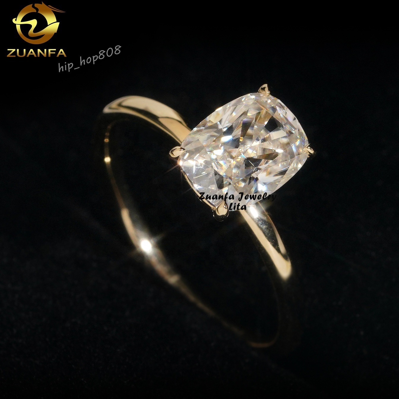 Fashion Single Diamond Engagement Wedding 2 ct Long Cushion Cut Moissanite 14k Real Gold Ring