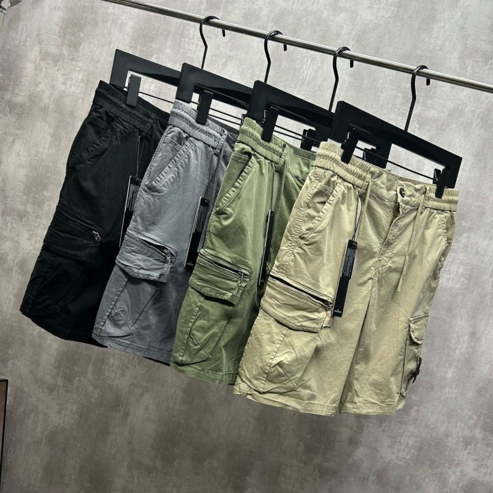 Mens Shorts Cargo Pants Embroidered Badge Retro Wear-resistant Breathable with Pockets Zip Up Drawcord