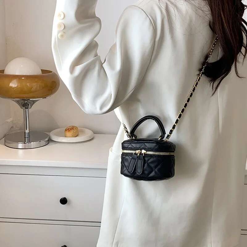 new handbag black PU trend leather girl bucket bag metal leisure chain designer women s small crossbody bag coin wallet trendy shoulder bag