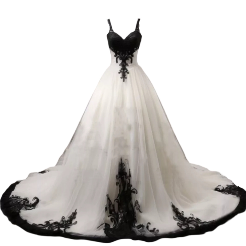 Classic Black And White Wedding Dresses Lace Appliques Spaghetti Straps A-Line Long Bridal Gowns Vintage Vestido De Novia 2025
