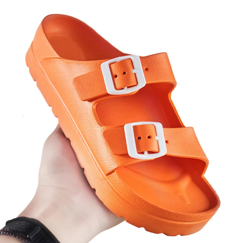 Summer Sandals for Women and Men Platform Slippers Double Buckle Adjustable Slides EVA Flat Sandals House Slippers Thick Sole 250305