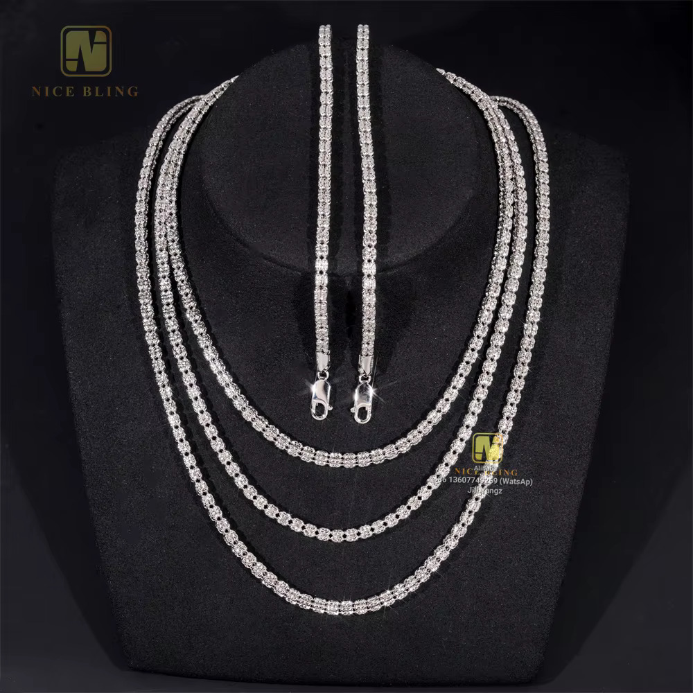 Fancy Ice Chain Cadena Necklace Bracelet Moon Ice 4mm 925 Plain Silver Chain 18k Gold Plated Necklace NO Moissanite Chain