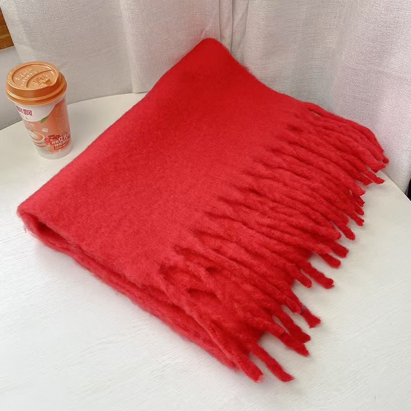 K084 Korean all-match soft and waxy solid color imitation cashmere tassel scarf for women winter extended warm and thickened scarf shawl