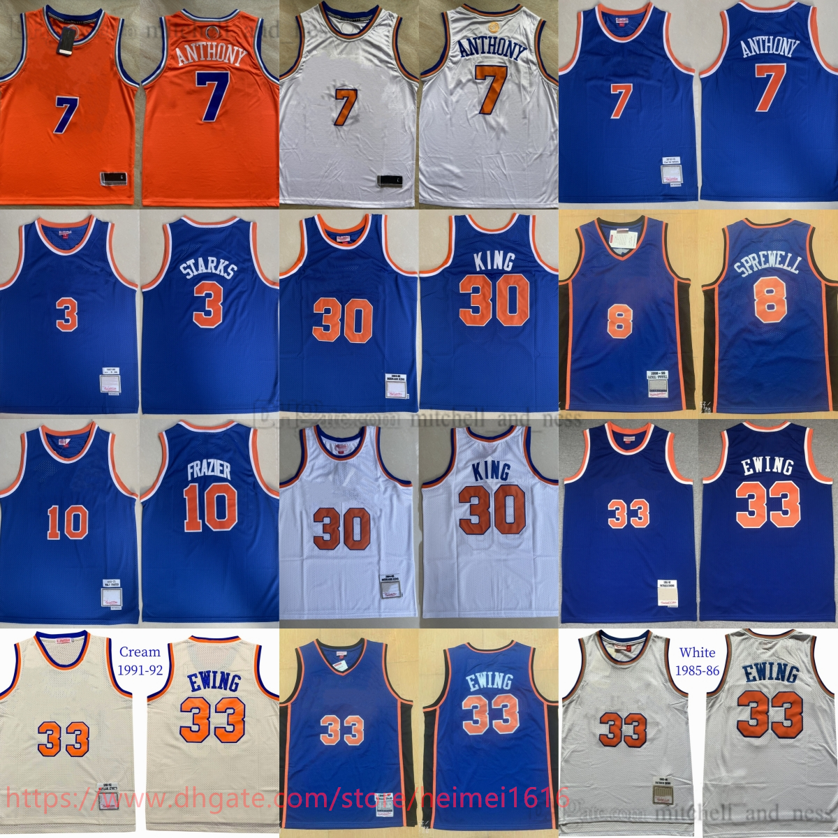 1991-92 Classic Retro Basketball 33 Patrick Ewing Jersey Vintage Anthony John Starks Walt Frazier Latrell Sprewell Jerseys Blue White Breathable Sport Shirt