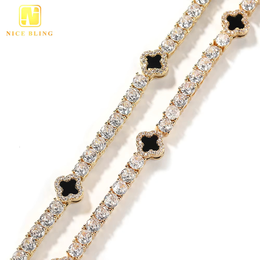 Fashion Hip Hop Jewelry Necklace Brass 5A CZ Diamond Tennis Chains Black Onyx 4MM Tennis Necklace for Men Women