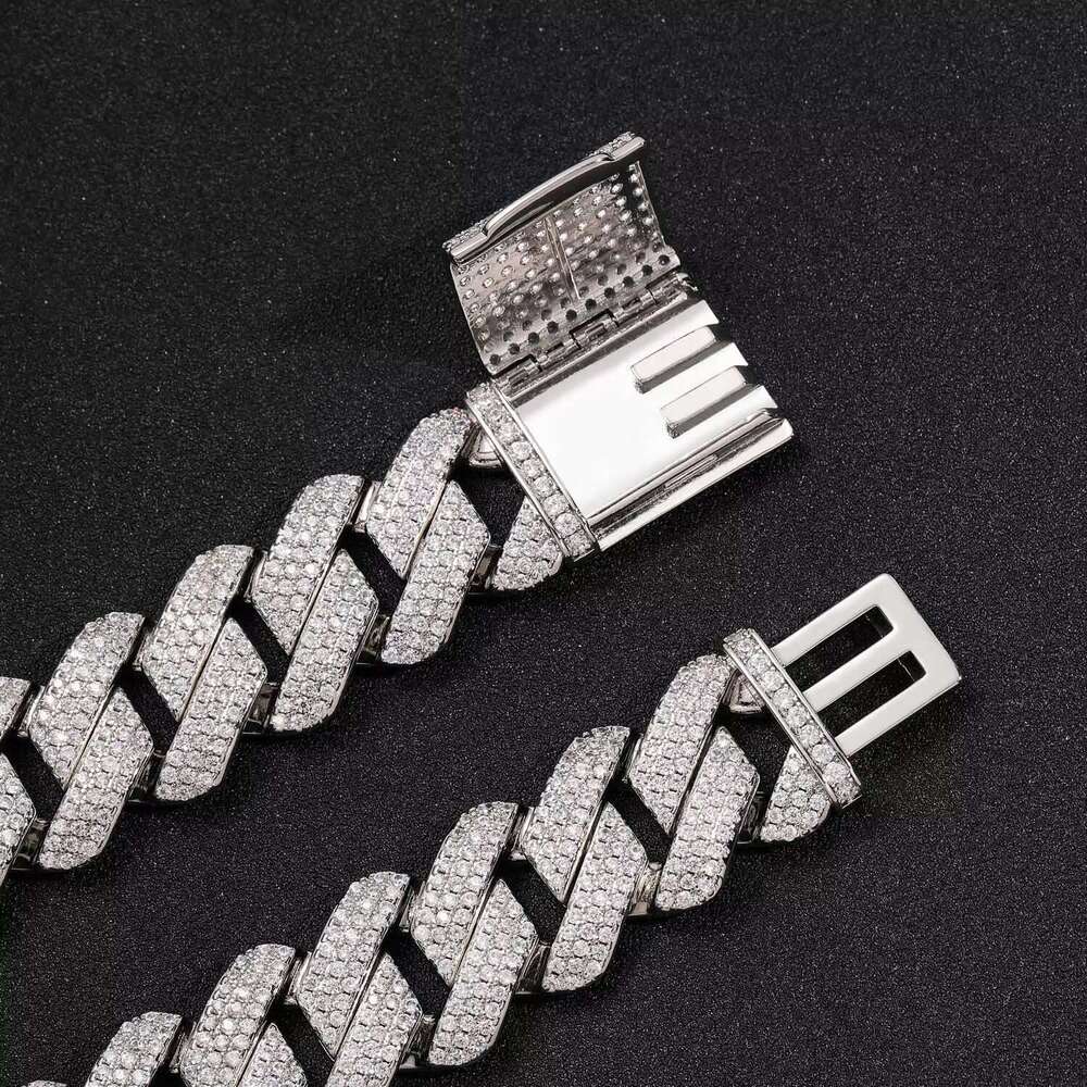 Hip Hop Sterg Sier VVS Moissanite 20mm Iced Out Chunky Miami Cuban k Chain for Men Jewelry