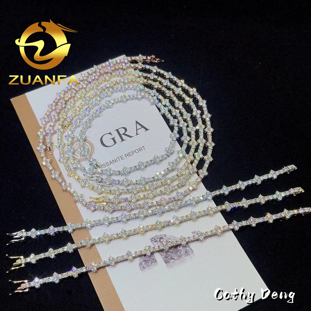 Ready Shipping 3mm New Style Hip Hop Moissanite Tennis Chain Bracelet 925 Silver Vvs Tennis Moissanite Chain Women mens Necklace