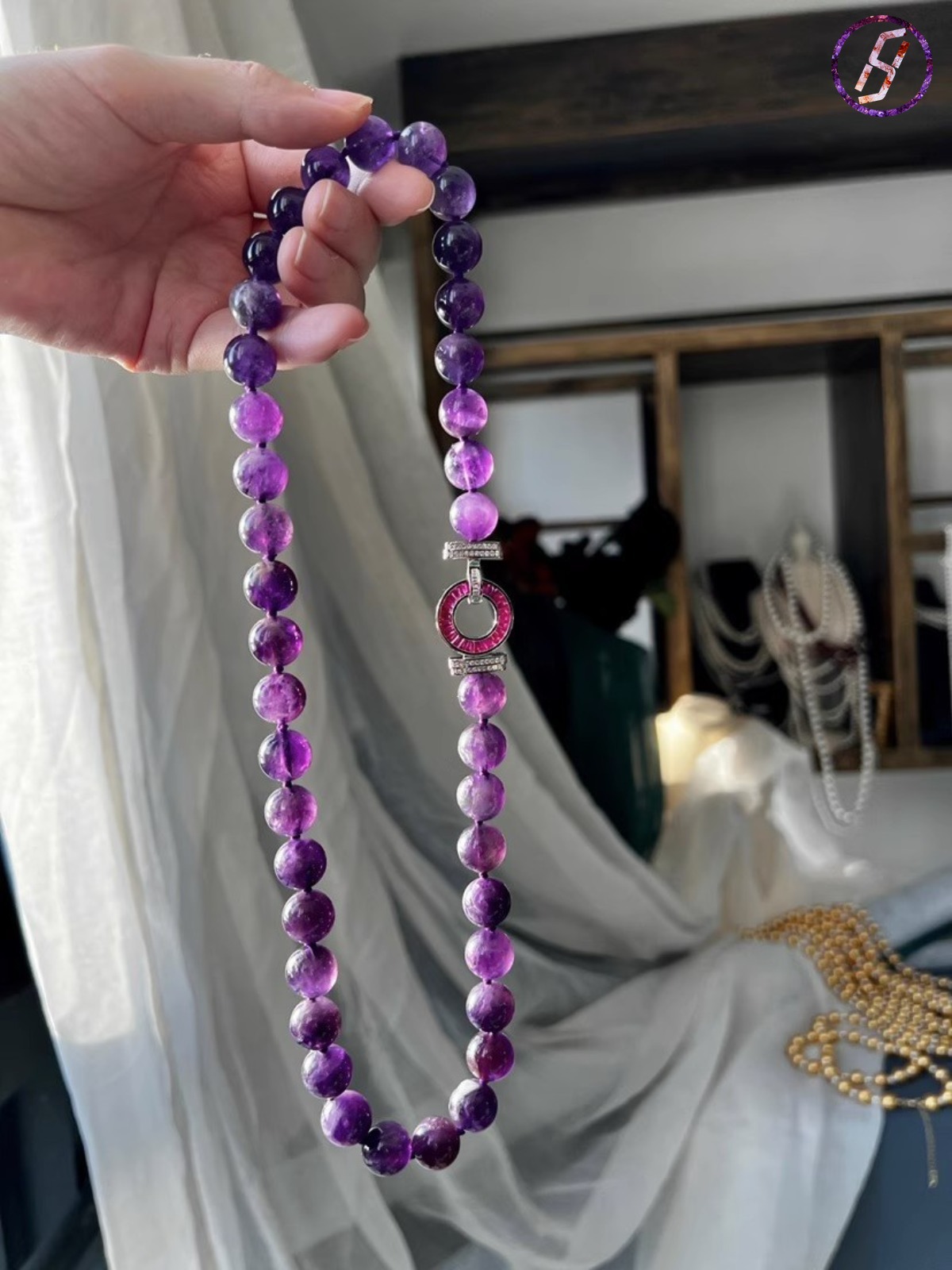 Hot Sale, Stylish and Versatile 50cm 12mm Natural Amethyst Round Bead Necklace, Sweater Chain and Bracelet Mysterious Eastern Energy Vibrational/Reson