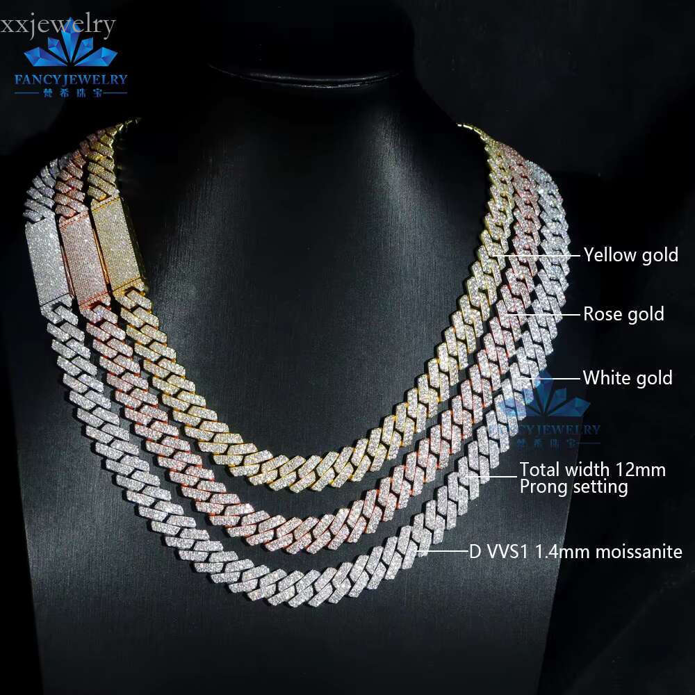 Factory Hot Selg Hip Hop k Iced Out Vvs Moissanite Jewelry 8mm 10mm 12mm S Sier Cuban Chain Necklace