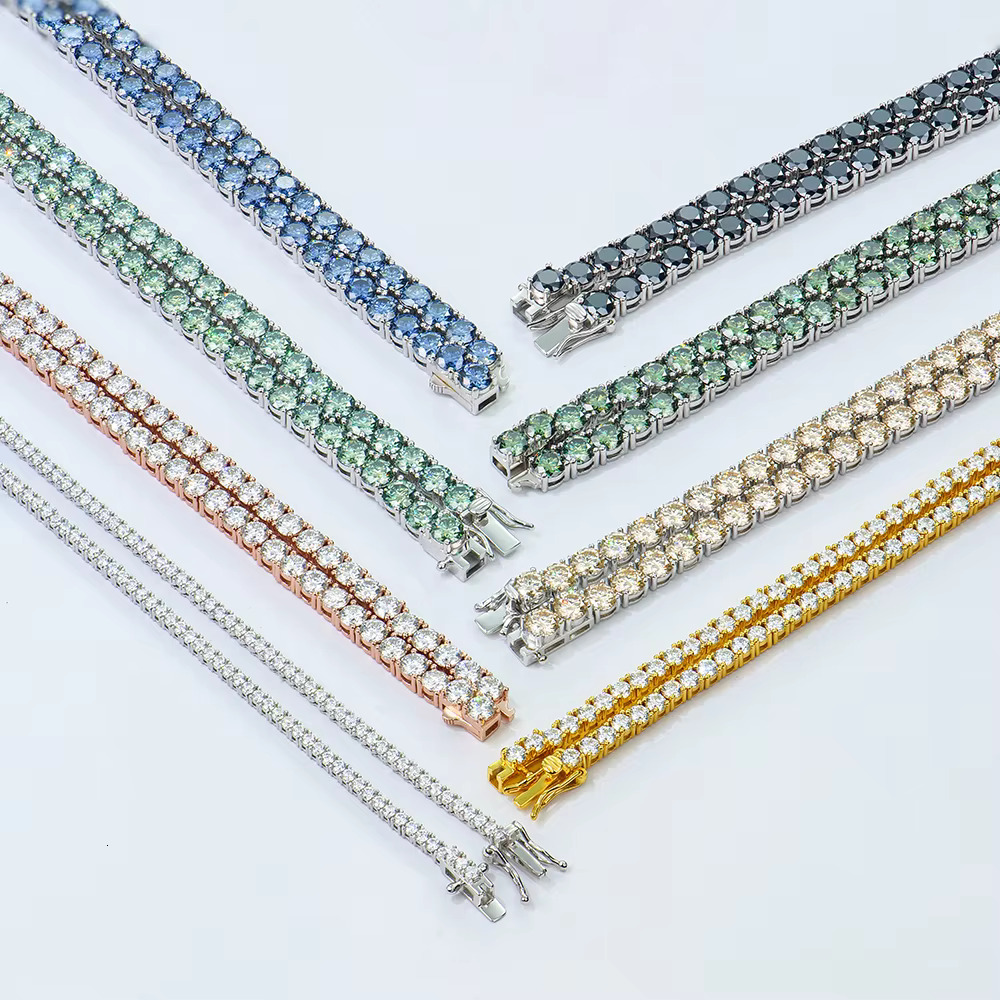 Hip Hop Women Men White champagne Black Blue Green Colored Vvs Ice Out Gra Diamond Moissanite Jewelry Tennis Necklace Link Chain