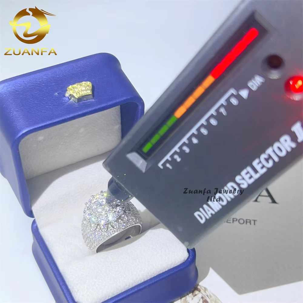 New Arrival Fine Jewelry 925 Sterling Silver Iced Out Diamond Hip Hop Mens Moissanite Ring