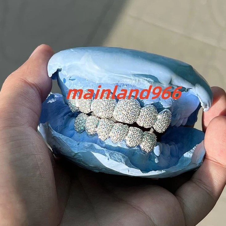 Top Quality 925 Silver Teeth Grillz Iced Out 14k White Gold Hip Hop Custom Grillz VVS Moissanite Diamond Grillz Teeth for Men