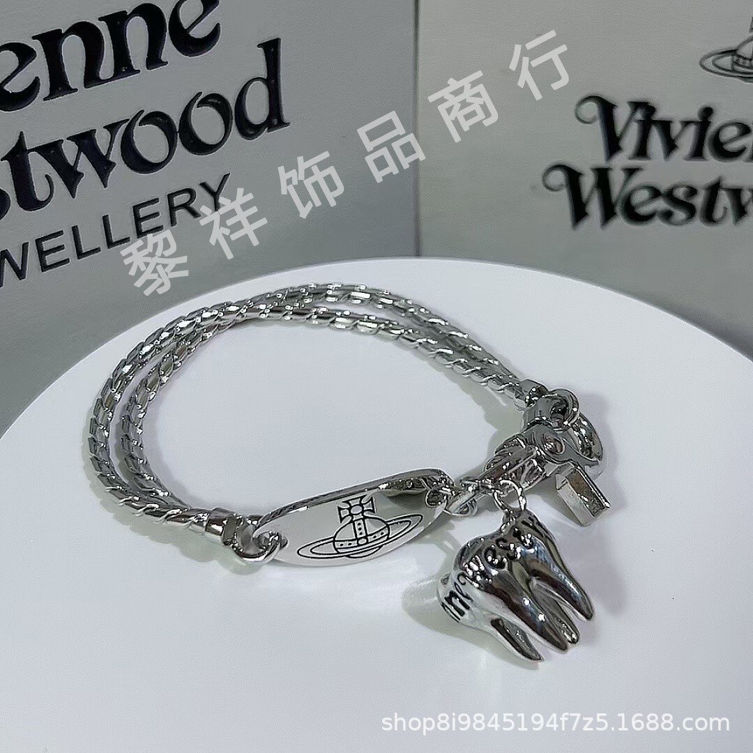 Vivienmes Viviannes Vivienenne Vivvienne Dowager three-dimensional wisdom teeth letter small Saturn pendant punk necklace bracelet teeth man westwoods