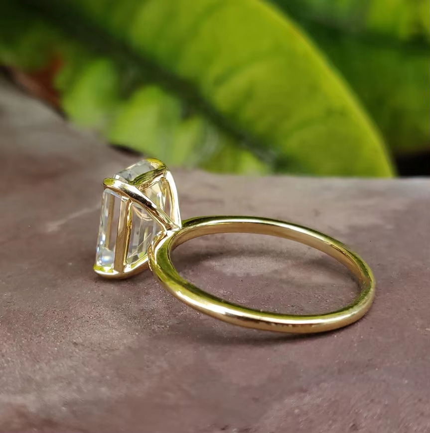 9K 10K 14K 18K Sterling Silver 925 3.0 CT Emerald Cut Solitaire Moissanite Ring Yellow Gold
