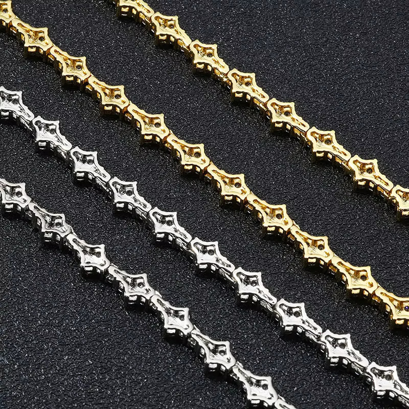 Hip-Hop Mens Womens 925 Sterling Silver VVS Moissanite Diamond Clover Cross Tennis Chain Bracelet Necklace Elegant Bangle