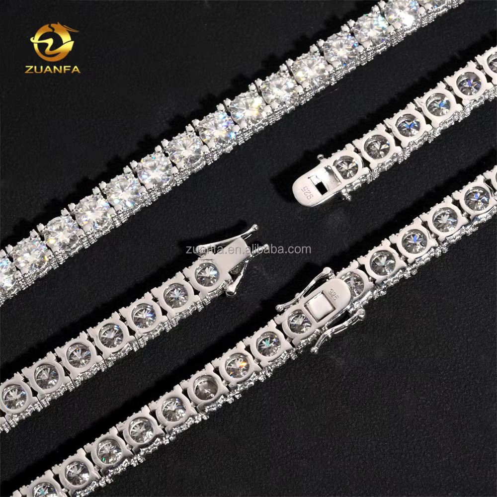 Bulk Stock New Arrivals Hot Selling Iced Out Hip Hop 925 Silver VVS1 5mm 6.5mm Moissanite Diamond Cluster Tennis Chain Bracelet
