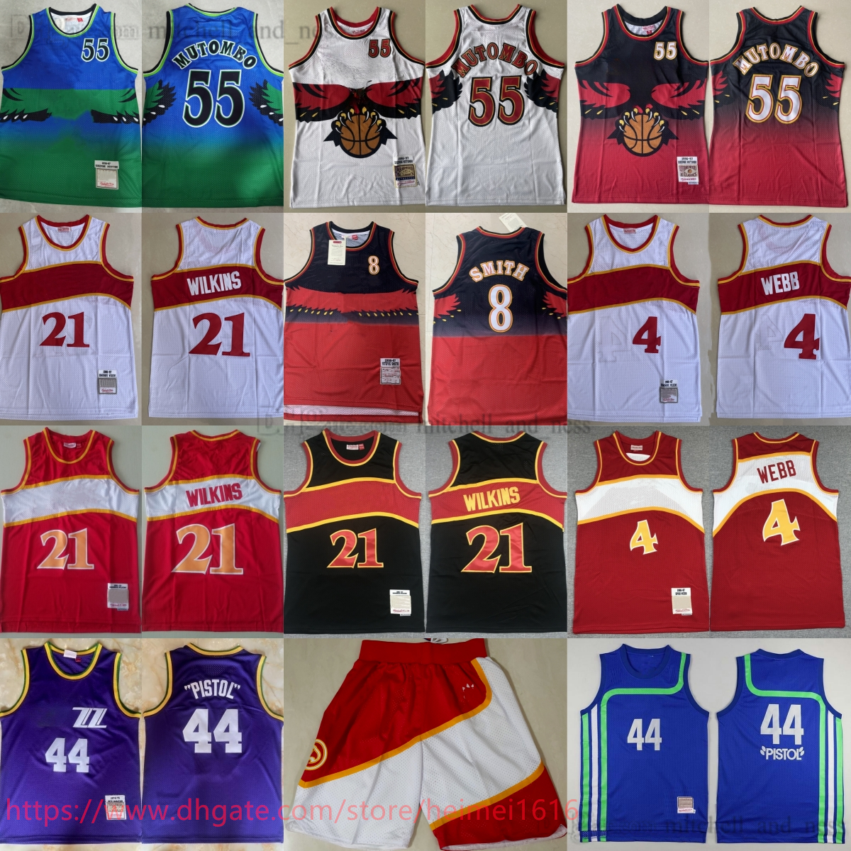 MitchellNess 1996-97 Classic Retro Basketball Mutombo Jersey Wilkins Vintage Webb Stitched Smith Pistol 44 Pete Maravich Jerseys Breathable Sport Shirt