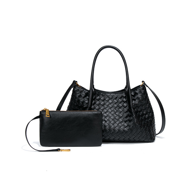 Bag For Women 2025 New Handmade Black Woven High-End Commuting, Large Capacity Mother And Child Bucket Bag, Tote Bag