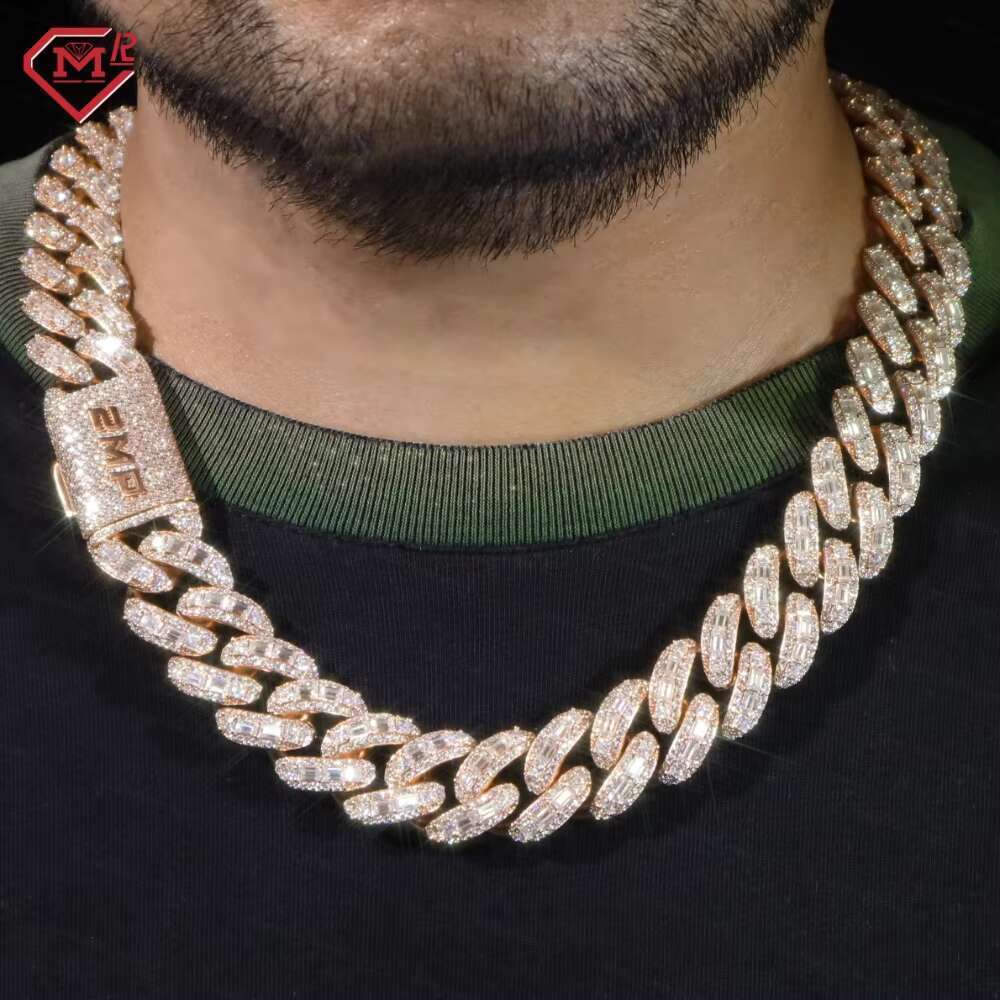 Iced Out Necklace 20mm Sliver Hip Hop Pass Dia Testes Moissanite Cuban k Chain