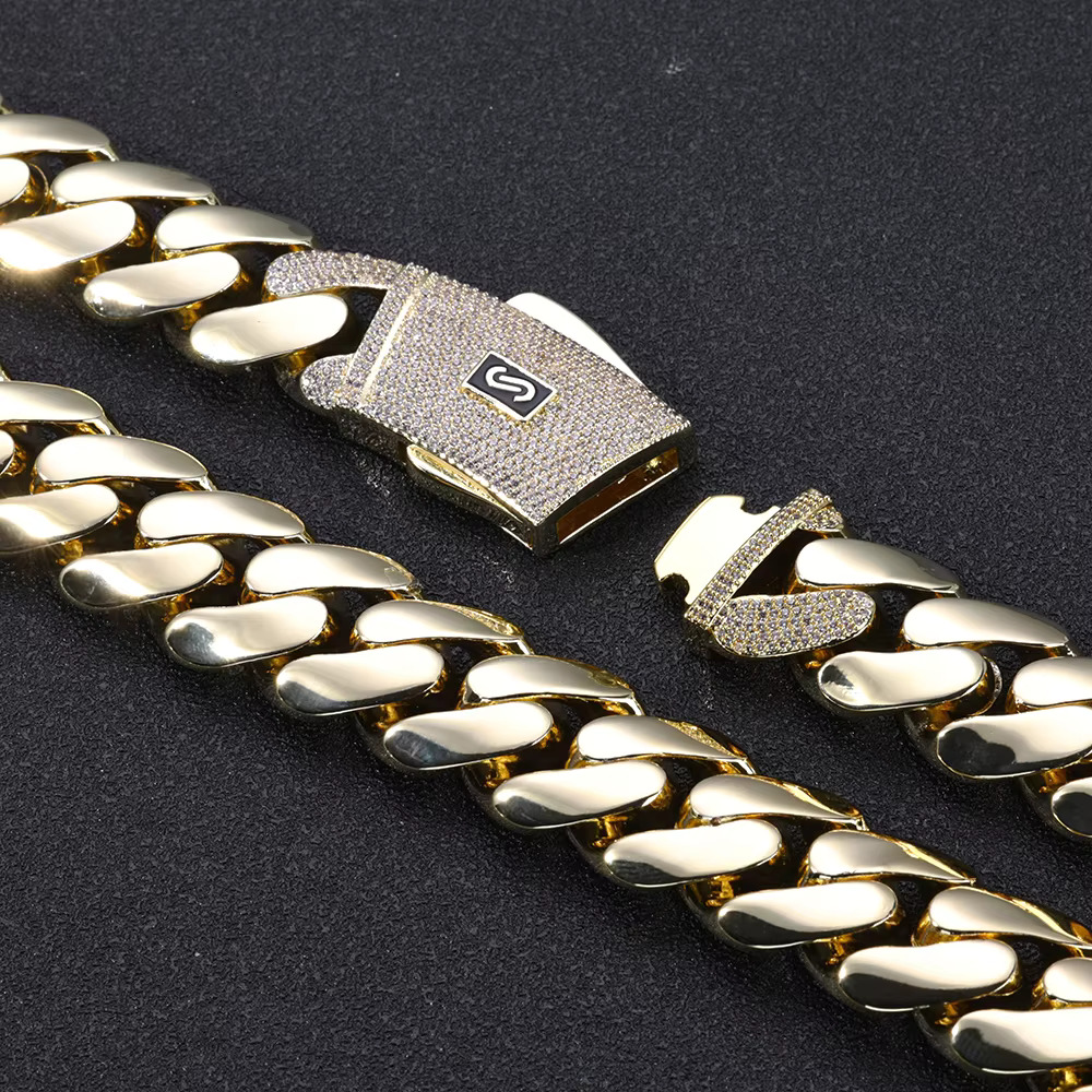 NUOYA High Quality 14K Monaco Chain 925 Silver Cuban Link Necklace Iced Out VVS Moissanite Clasp Smooth Cuban Chain Jewelry