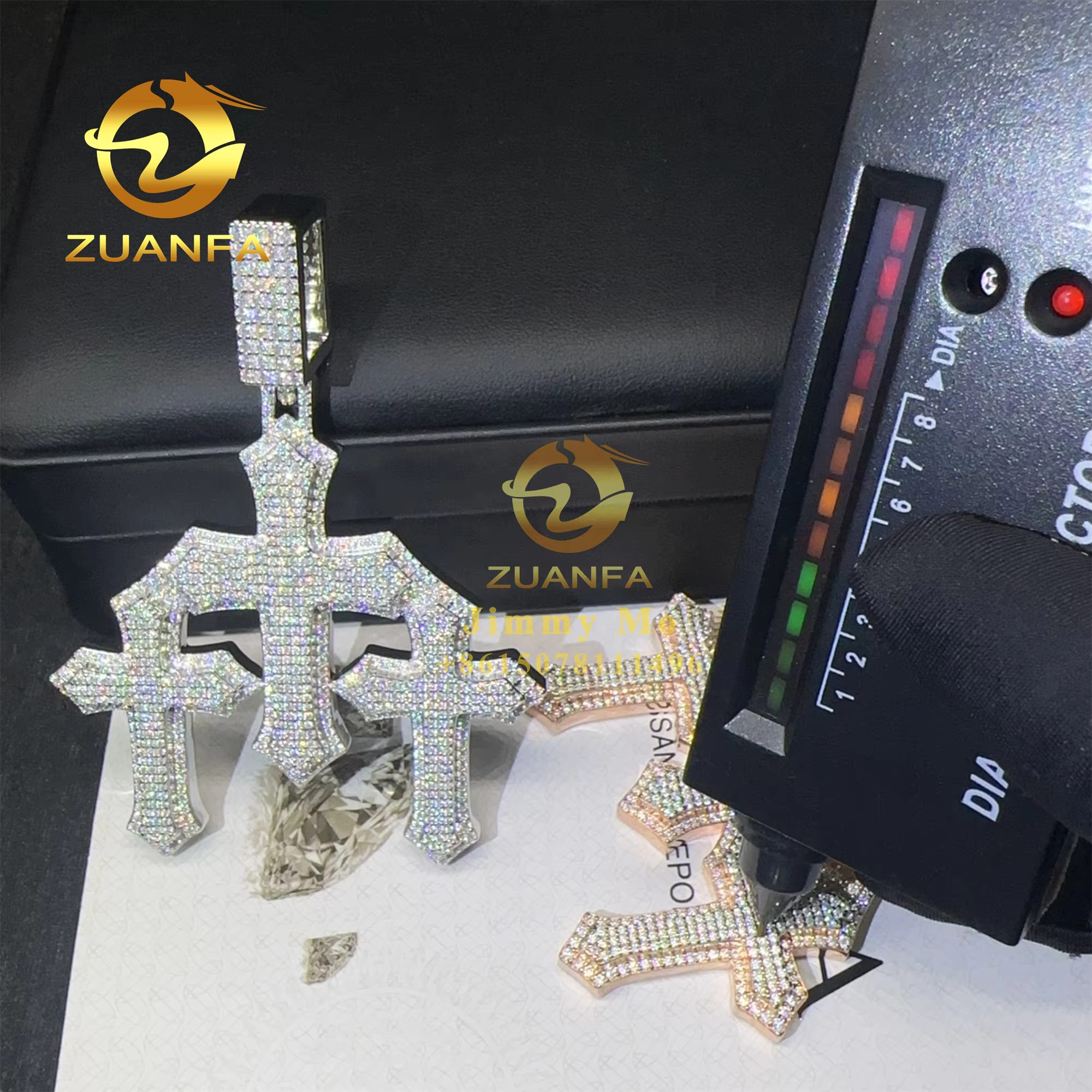 New Trendy Man Jewelry Pass Tester Hip Hop Iced Out 925 Sterling Silver VVS1 Moissanite Diamond 3 Crosses Pendant Necklace
