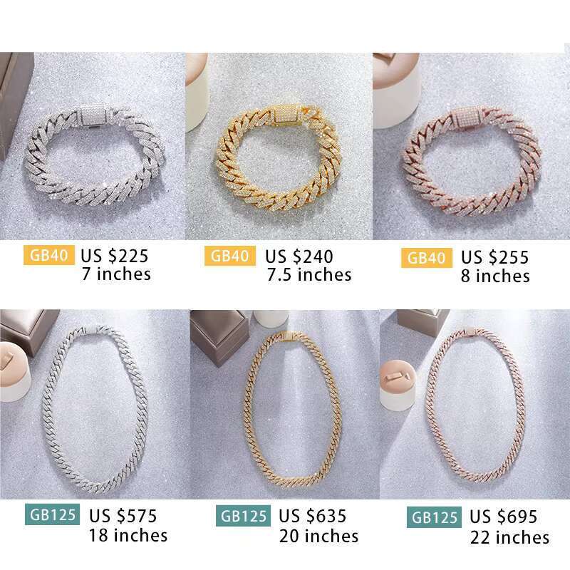 Starsgem New Products S Sterg Sier Ice Out Hip Hop Style Cuban Chain Necklace Moissanite Dia Setting