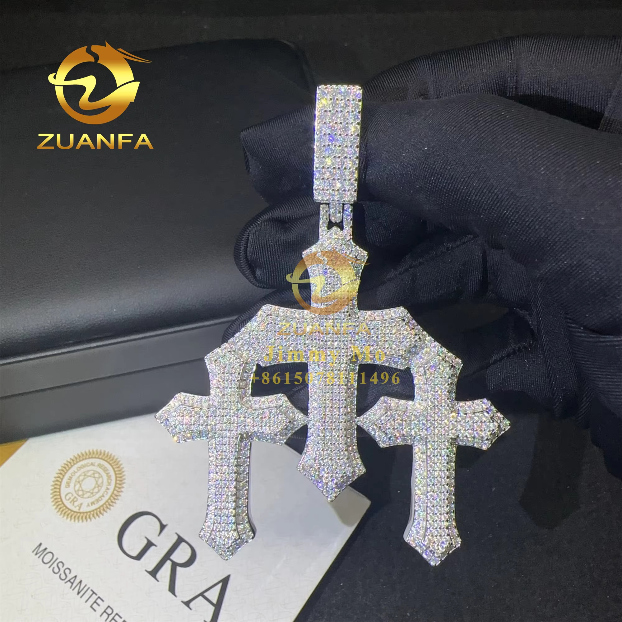 New Trendy Man Jewelry Pass Tester Hip Hop Iced Out 925 Sterling Silver VVS1 Moissanite Diamond 3 Crosses Pendant Necklace