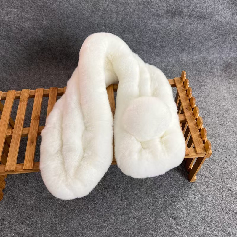 K075 Haining real rex rabbit fur scarf high quality thick real fur neck scarf female rex rabbit ball three row tube
