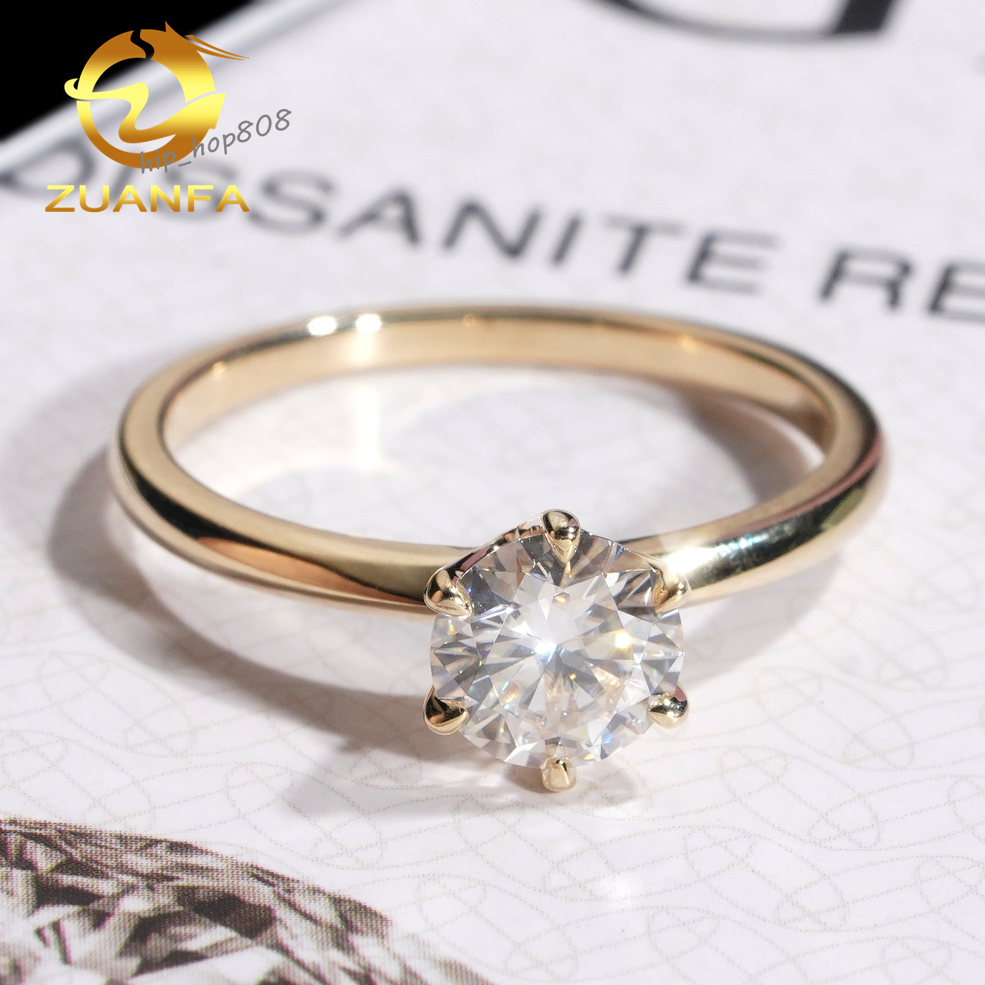Classic 6 Prong 1 ct Round Cut 10K Solid Gold Solitaire Ring Moissanite Diamond Engagement for Men and Women