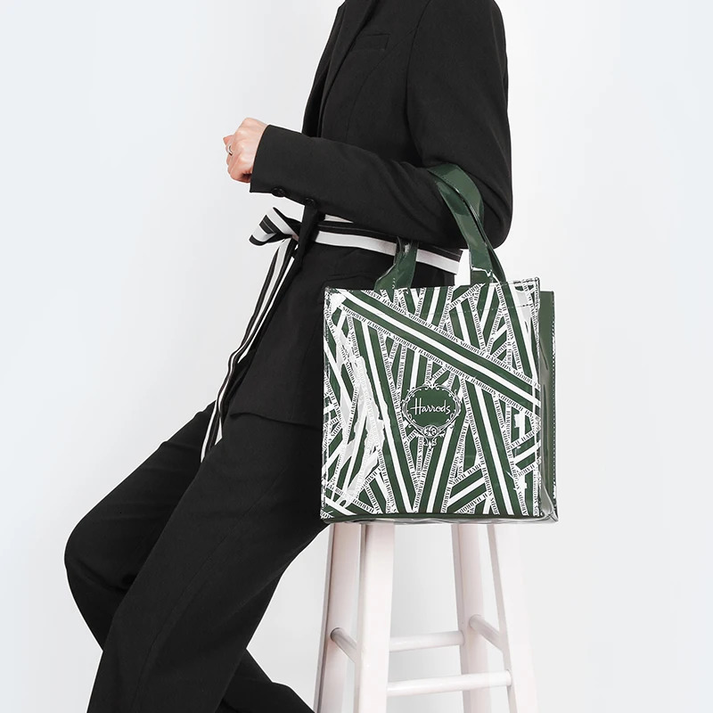2025S New Free Shipping Designer Bag Green Striped PVC Womens Tote Shopping Bag Reusable Chic Shopper Shoulder Purse Casual Work Satchel Handbag