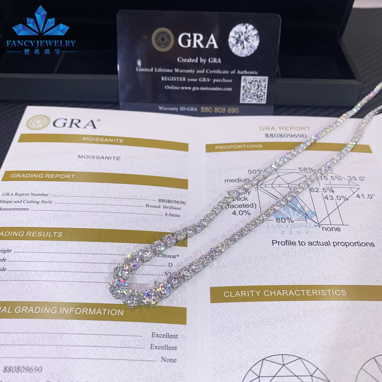 Drop Shipping 18K White Gold Mossanite Tennis Chain Wholesale Price 2.9-6.5mm VVS Diamond Necklace Moissanite Tennis Chain Stock