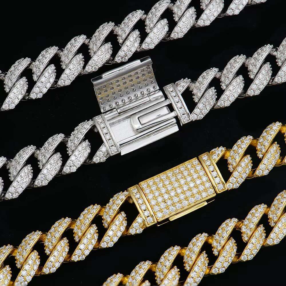 Sterg Sier Plated Yellow Gold 8mm Miami Iced Out Vvs Mossanite Necklace Cuban k Chain for Men