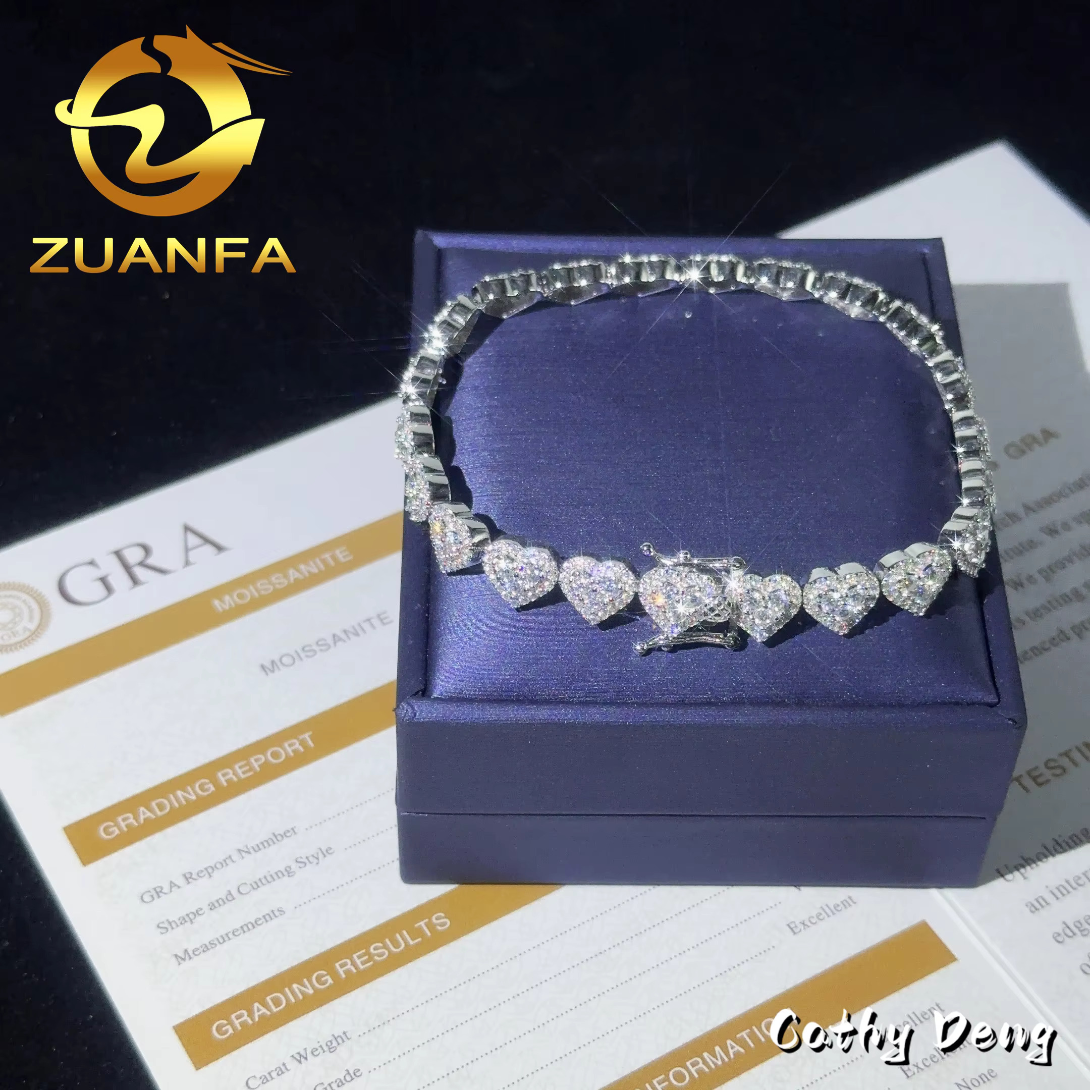 Fine Jewelry 8mm Heart Shape VVS Moissanite Cuban Link Bracelet 925 Silver Moissanite Hip Hop Jewelry Cuban Chain for Men Women