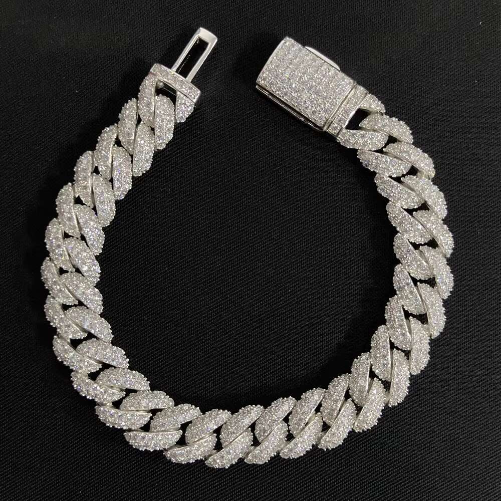 Men's Jewelry 6-24 Inches S Sier k Chain Full Inlaid VVS1 D Moissanite Necklace Shiny Cuban Bracelet