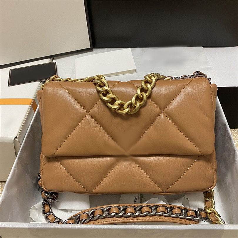 10A Top Tier Mirror Quality 19 Flap Bags Small 26cm Real Leather Quilted Flap Caramel Purse Luxury Designer Womens Crossbody Shoulder Gold Strap Chian Bag CC