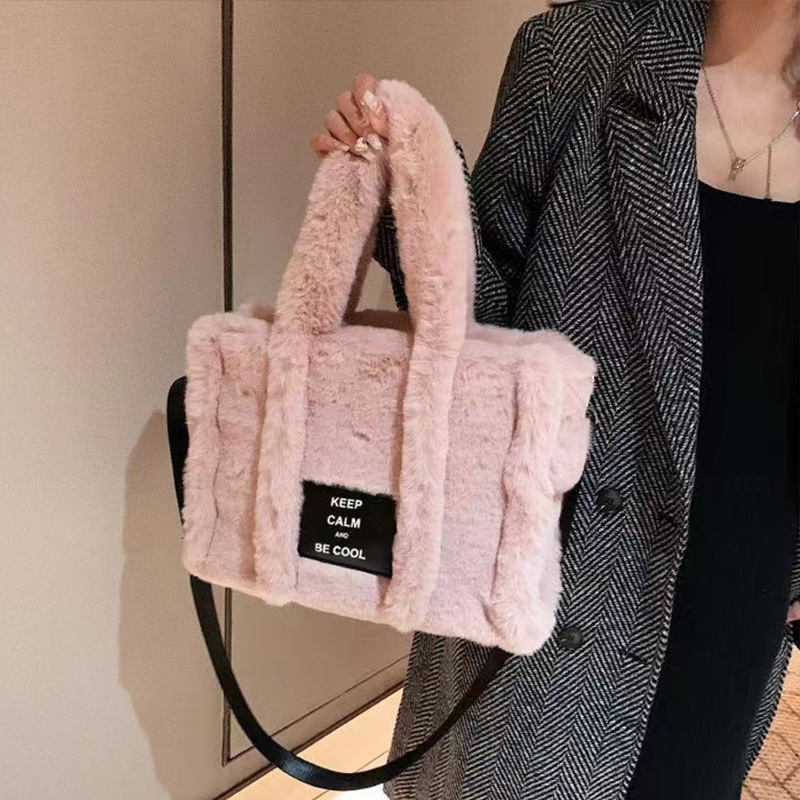 Fashion simple large capacity Black label NEW hot Tote women's hand crossbody single shoulder plush bag