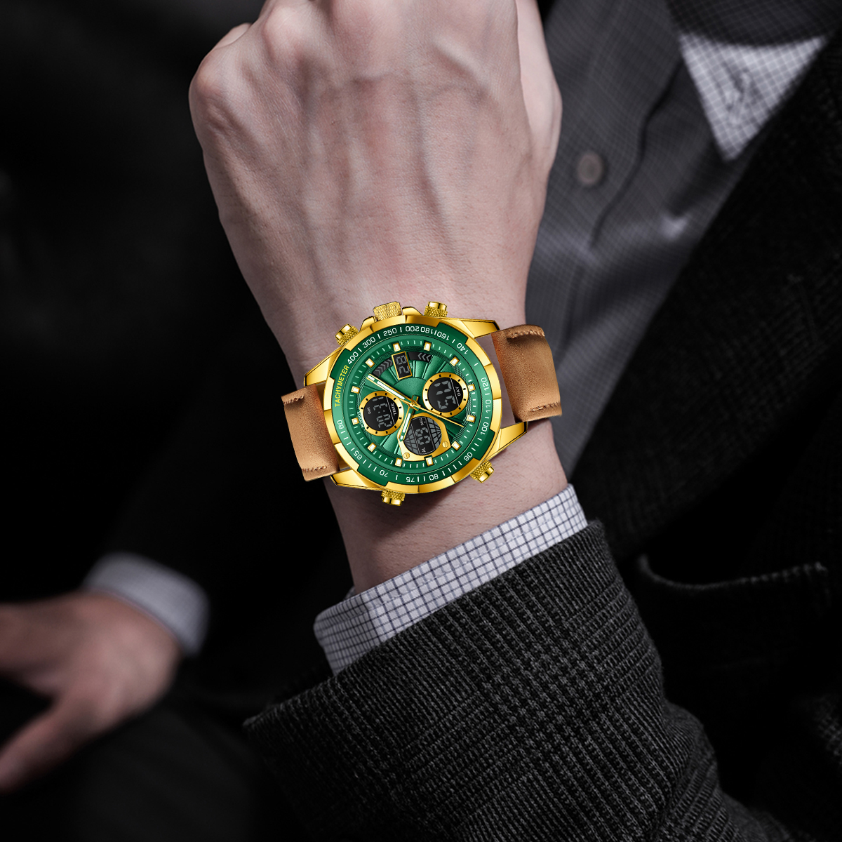 LIGE Dual Display Electronic Watch Dual Display Multifunctional Night Light Men's Watch Waterproof Timing Alarm Clock Multifunctional Watch