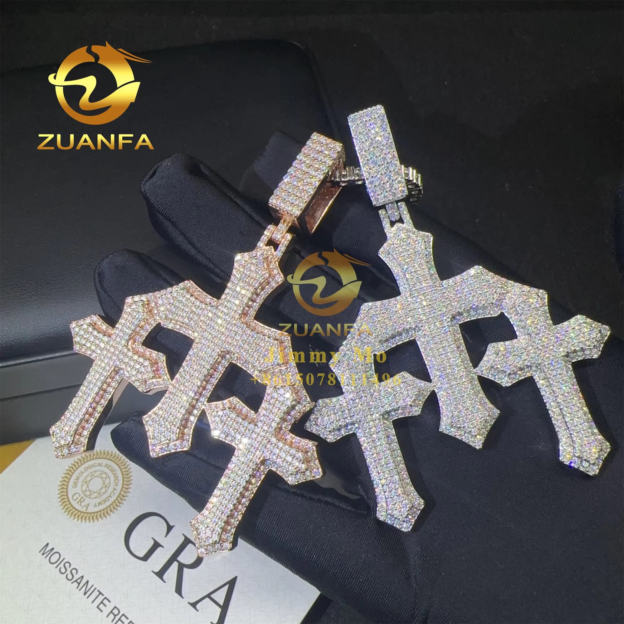 New Trendy Man Jewelry Pass Tester Hip Hop Iced Out 925 Sterling Silver VVS1 Moissanite Diamond 3 Crosses Pendant Necklace