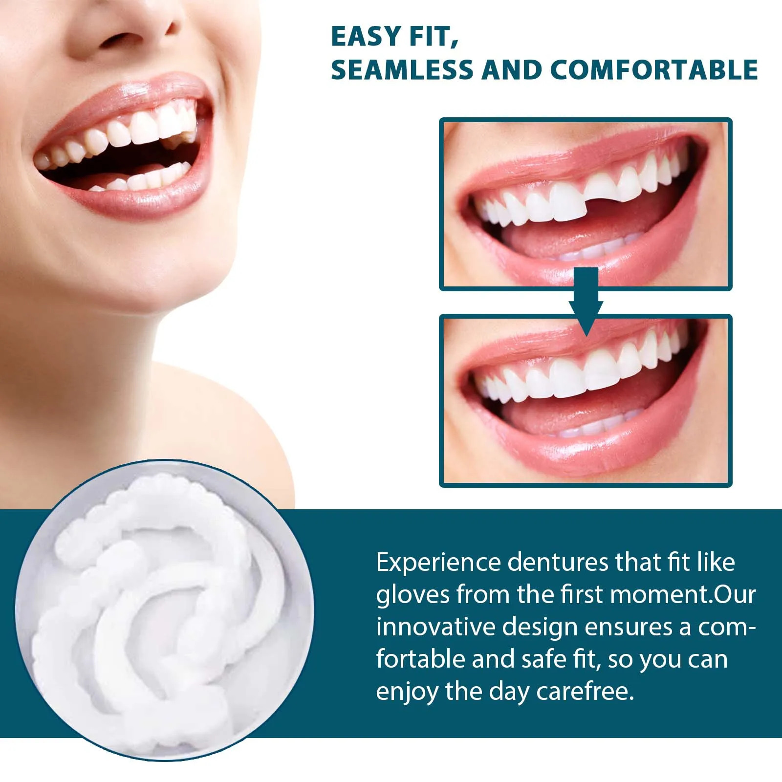 Adjustable Snap-on Dentures Simulation BracesFake Teeth Comfortable Veneer Cover The Imperfect Teeth Strips and Fake Brace 250306