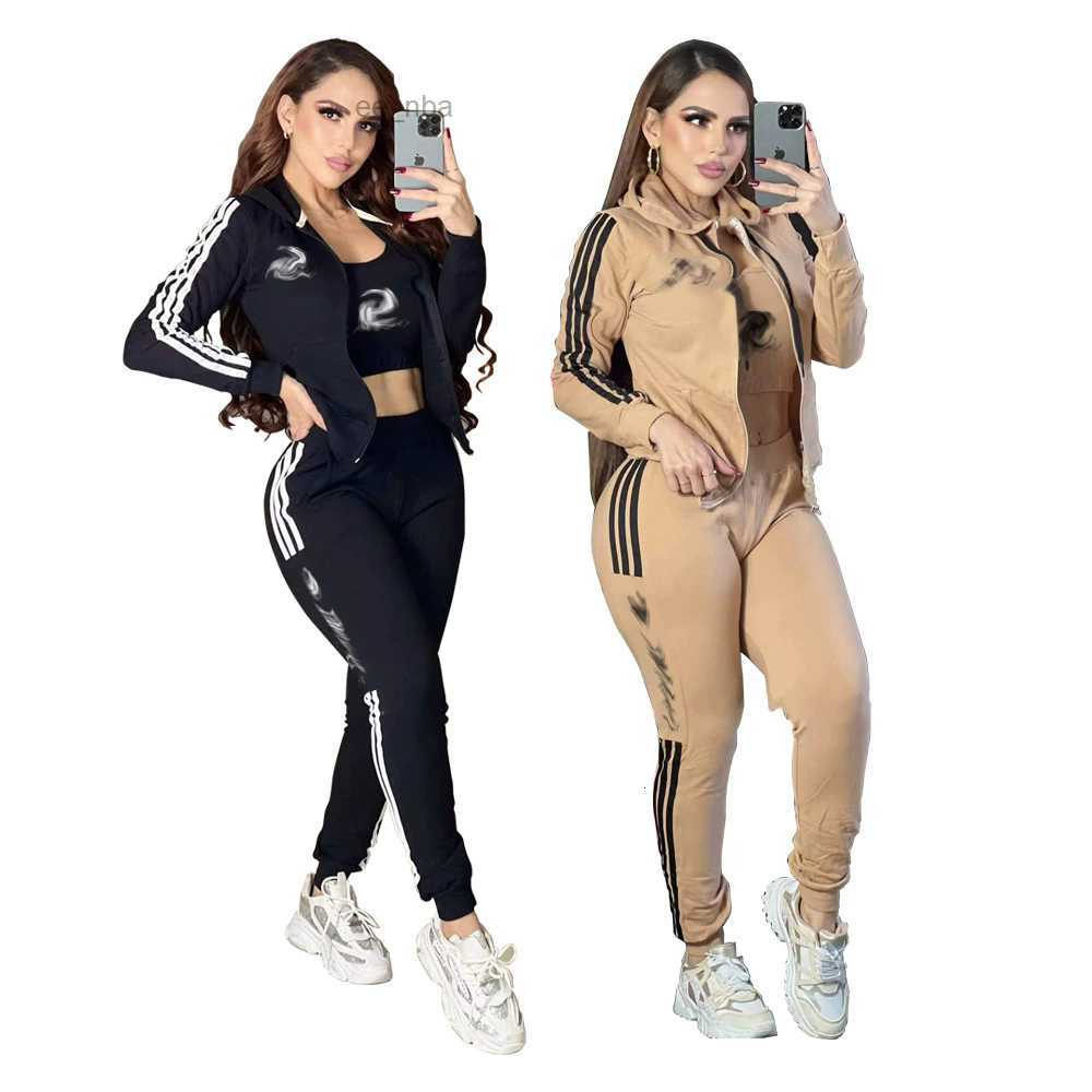 Women Tracksuits Casual Women Clothing Suits Three Pieces Sets Jackets tank and Pants Printed Long Sleeved Outfits Sports Sweatershirt Sets