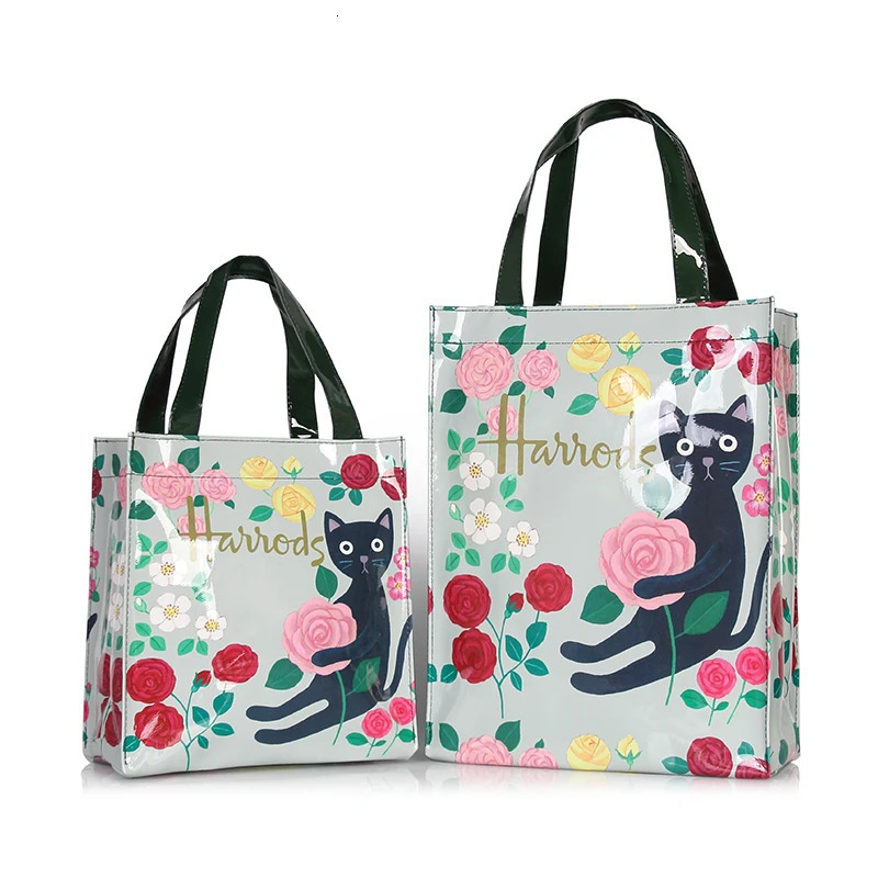 London Style PVC Reusable Shopping Purses Large Eco Friendly Flower Womens Tote Shopper Bag Summer Waterproof Beach Handbag 250314