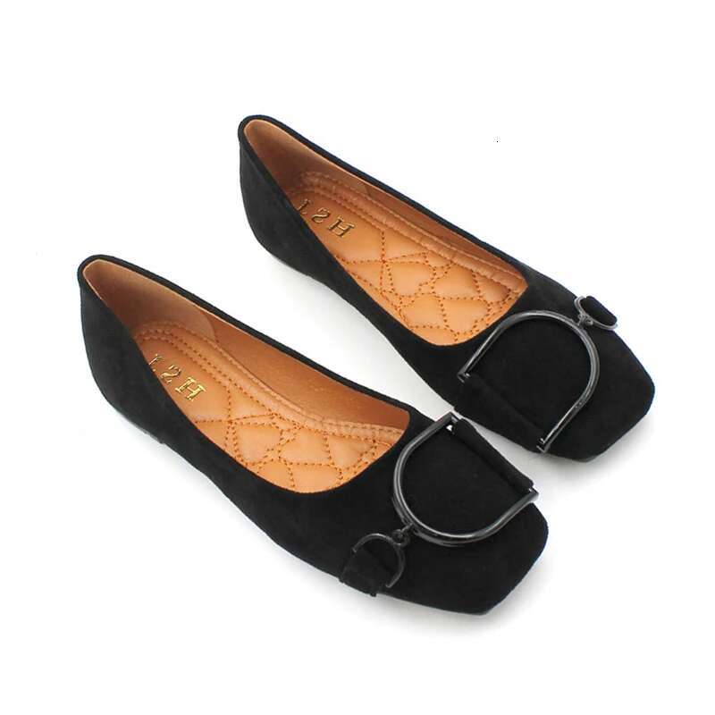 Women's Spring 2025 New Suede Leather Square Toe Shallow Cut Flat Bottom Lefu Soft Bean Shoes Fashion Designer Sandals Single Shoes