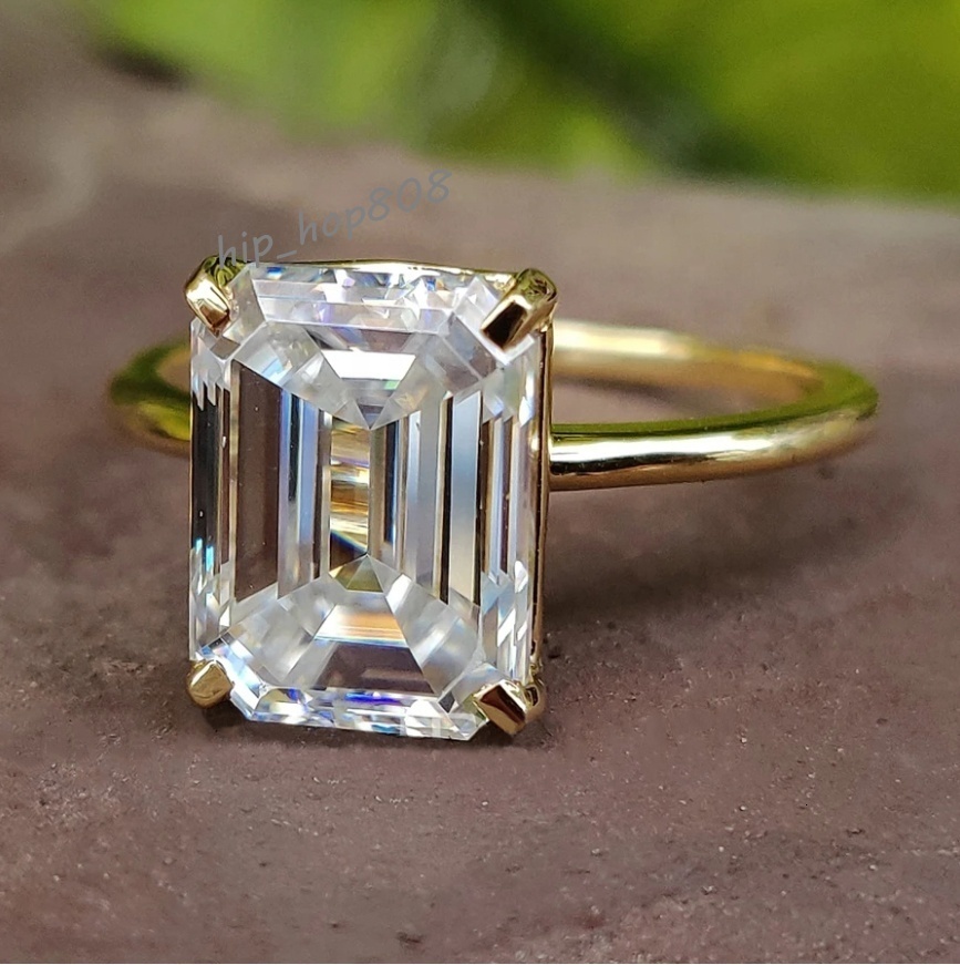 9K 10K 14K 18K Sterling Silver 925 3.0 CT Emerald Cut Solitaire Moissanite Ring Yellow Gold