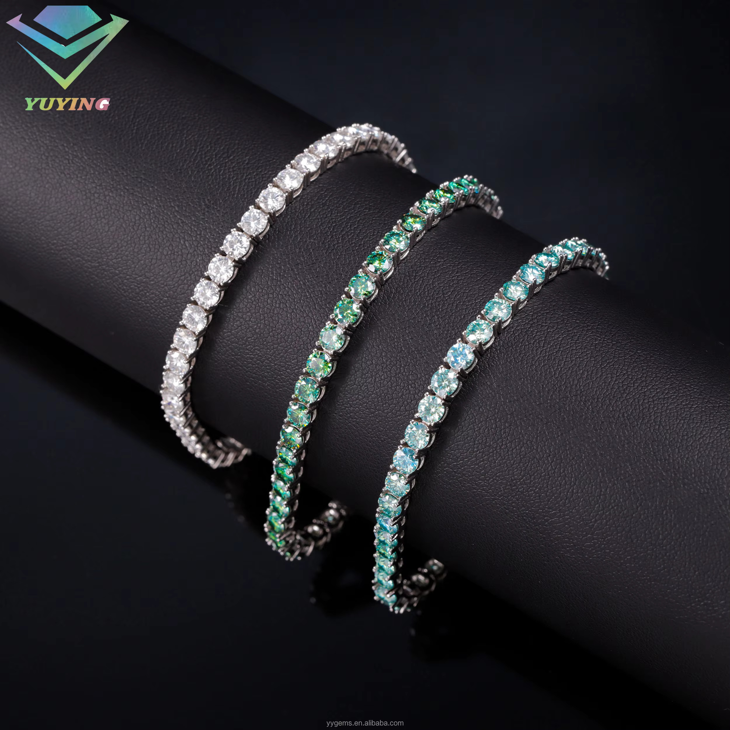 Fancy Color Moissanite Tennis Bracelet 3mm 4mm 925 Solid Silver Bracelet Fine Jewelry Blue Green Moissanite Diamond Bracelet