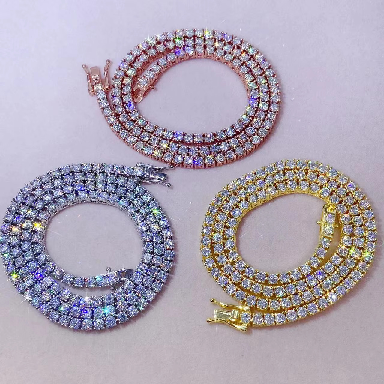 Wholesale Price Necklace 2mm 3mm 4mm 5mm d Color Vvs Moissanite Diamond 925 Sterling Silver Iced Out Tennis Chain