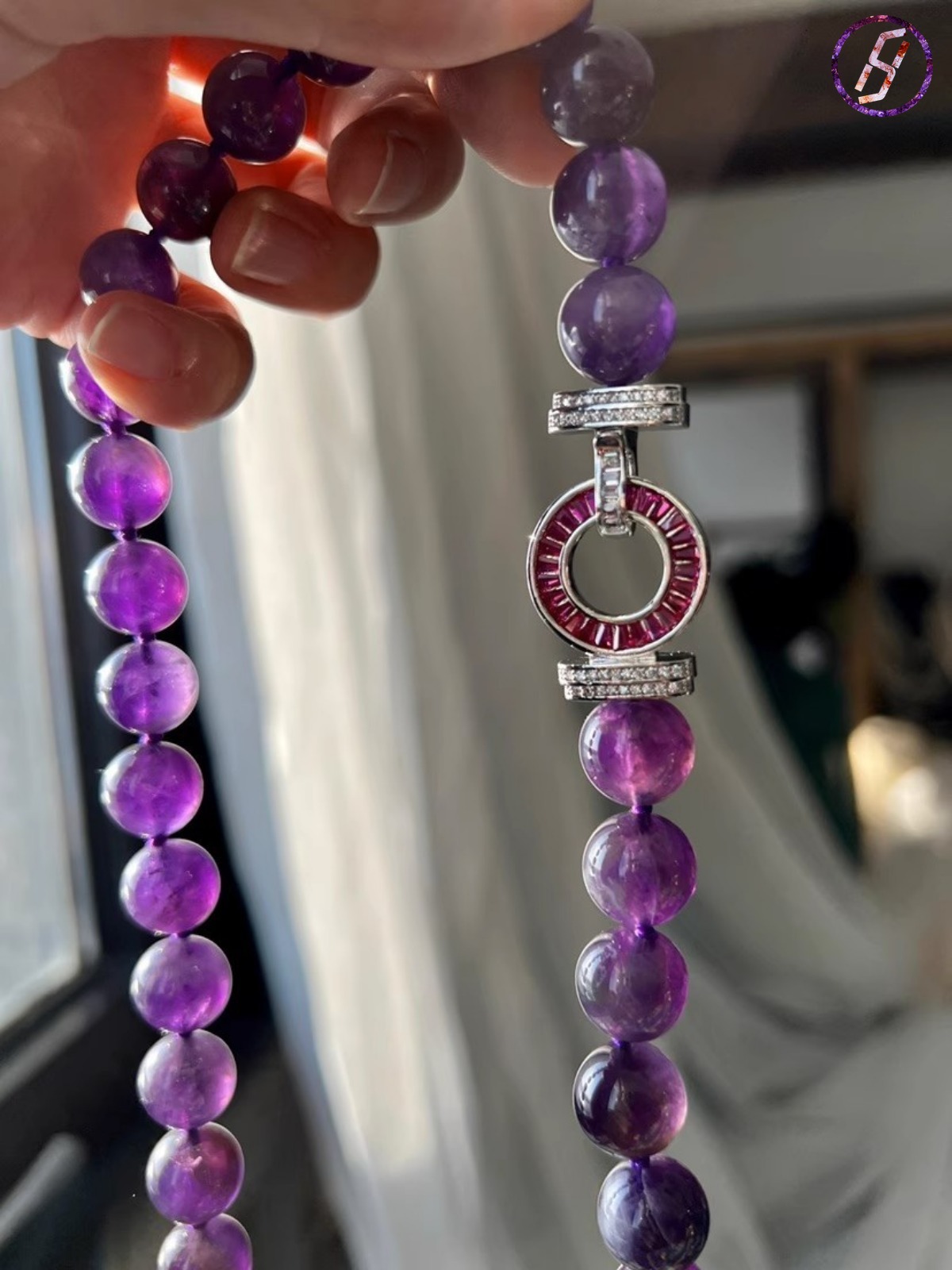 Hot Sale, Stylish and Versatile 50cm 12mm Natural Amethyst Round Bead Necklace, Sweater Chain and Bracelet Mysterious Eastern Energy Vibrational/Reson
