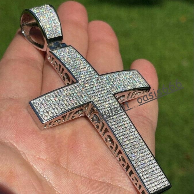 Hiphop Moissanite Cross Pendant 925 Sterling Silver Big Iced Cross Custom Vvs Moissanite Pendant